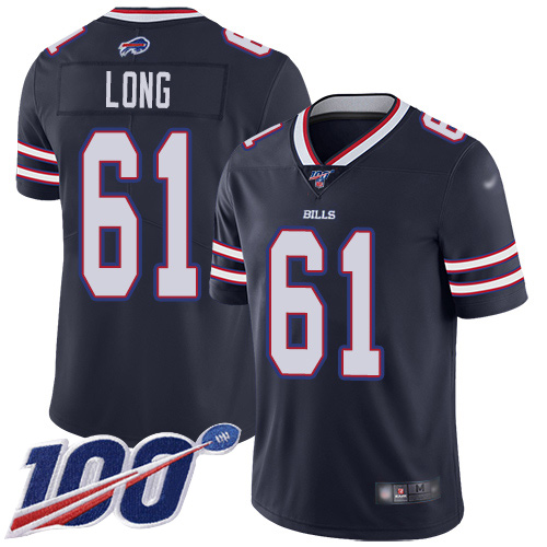 Men Buffalo Bills 61 Spencer Long Limited Navy Blue Inverted Legend 100th Season NFL Jersey